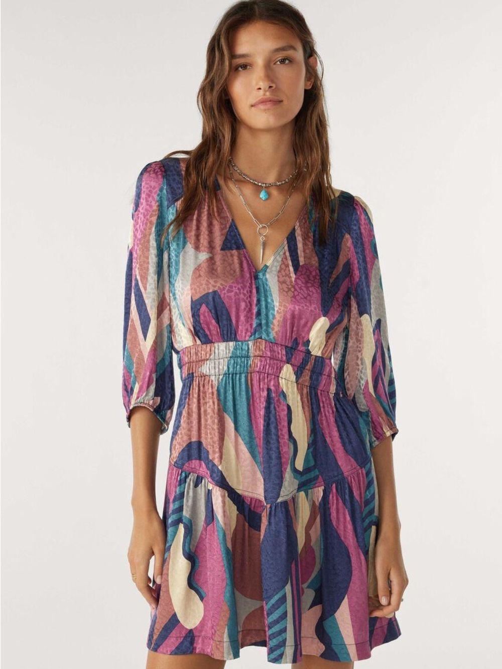 ba&sh Multicolor Abstract Print V-Neck Dress